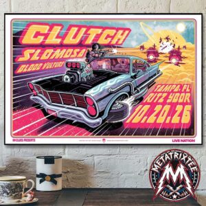 Clutch Live at The Ritz Ybor 2026 Concert Poster with Slomosa and Blood Vulture In Tampa FL On October 20 2026 Premium Poster Canvas