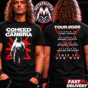 Coheed and Cambria Australia  New Zealand 2026 Tee For This Is Our War Tour For October 16 In Sydney To October 23 In Auckland Two Sided Black T-Shirt