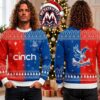 Crystal Palace FC The Grinch Holding Logo Royal Blue Snowflakes And Reindeers 2026 Knitted Ugly Christmas Sweater