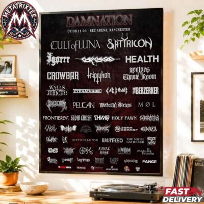 Damnation Festival 2026 lineup poster featuring Cult of Luna, Satyricon, and Carcass at Manchester's BEC Arena.