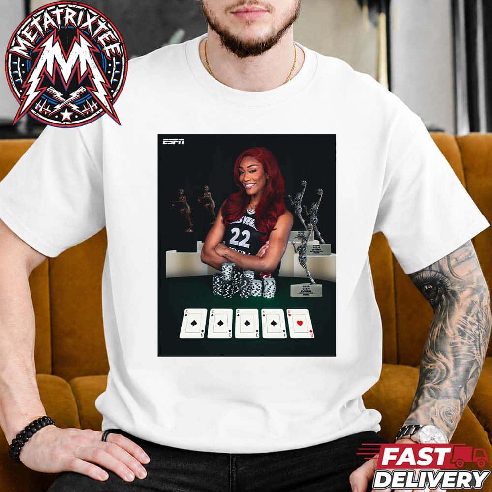 ESPN Las Vegas Aces Star A’ja Wilson Wins Record Fifth WNBA MVP Award Short White T-Shirt ESPN Las Vegas Aces Star A’ja Wilson Wins Record Fifth WNBA MVP Award Short White T-Shirt
