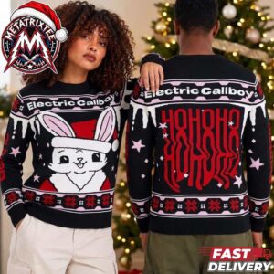 Electric Callboy Santa Bunny And Melting Ho Ho Ho Text 2026 Knitted Ugly Christmas Sweater