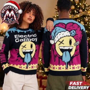 Electric Callboy Tekkno Smiley Tongue Out Santa Brain Graphic Knitted 2026 Personalized Christmas Ugly Christmas Sweater