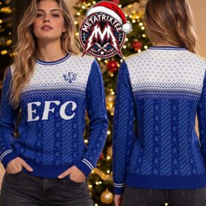 Everton FC EFC Blue White Pine Trees Pattern Fair Isle Knitted Gift For Fan Knitted Ugly Christmas Sweater