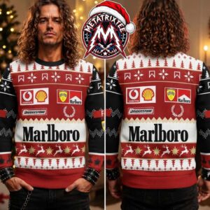 Ferrari Formula F1 Marlboro Winter Christmas Tree Reindeer Logos 2026 Knitted Ugly Christmas Sweater