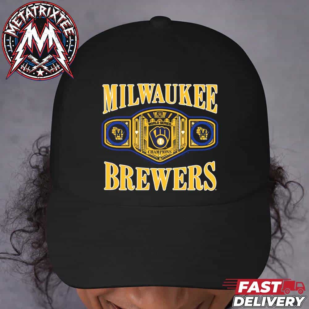 First World Series In Milwaukee Brewers Franchise History MLB Champions 2026 World Series Homage Black Champs Belt Classic Cap Snapback Hat First World Series In Milwaukee Brewers Franchise History MLB Champions 2026 World Series Homage Black Champs Belt Classic Cap Snapback Hat