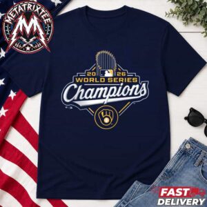 First World Series In Milwaukee Brewers Franchise History MLB Champions 2026 World Series Logo Navy T-Shirt
