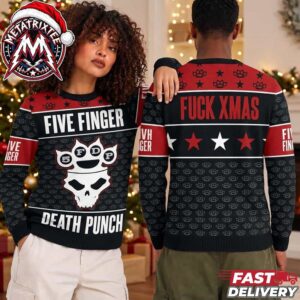 Five Finger Death Punch 5FDP Brass Knuckles Skull Fuck Xmas Knitted Ugly Christmas Sweater