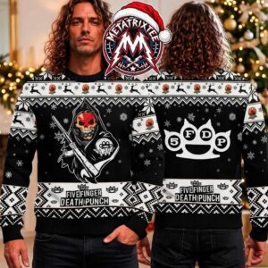 Five Finger Death Punch 5FDP Knucklehead Skull And Brass Knuckles Holiday Christmas Xmas Ugly Christmas Sweater