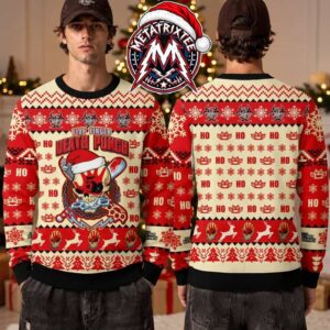 Five Finger Death Punch Christmas Skull Bloody Handprint Brass Knuckles Ho Ho Ho Snowflakes Pattern 5FDP Ugly Christmas Sweater