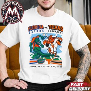 Florida Gators Vs Texas Longhorns Mascot Boxing In Austin TX On October 17 2026 NCAA Division I FBS Short White T-Shirt
