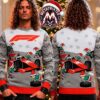 Formula 1 Racing Red And Black Gingerbread Man Snowflake Christmas Tree Pattern 2026 Knitted Ugly Christmas Sweater