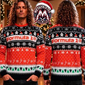 Formula 1 Racing Red And Black Gingerbread Man Snowflake Christmas Tree Pattern 2026 Knitted Ugly Christmas Sweater