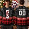 Fulham FC Grinch Holding Crest Logo Snowflake Reindeer Custome Name And Number 2026 Knitted Ugly Christmas Sweater