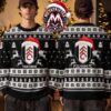 Fulham FC Logo Crest Argyle Red Black Pattern Snowflake Custom Name And Number 2026 Knitted Ugly Christmas Sweater