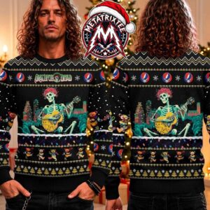 Grateful Dead Bertha Skeleton Playing Guitar Dancing Bears Steal Your Face 2026 Knitted Ugly Christmas Sweater