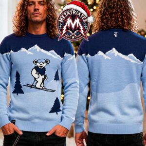 Grateful Dead Dancing Bear Skiing Winter Mountain Landscape 2026 Knitted Ugly Christmas Sweater