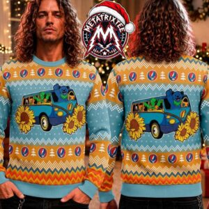 Grateful Dead Dancing Bear Terrapin Van Sunflower Christmas Gift Custom Ugly Christmas Sweater