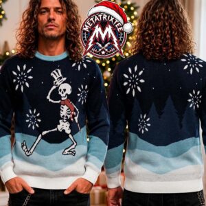 Grateful Dead Dancing Skeleton In Top Hat Candy Cane Snowy Night Holiday Christmas Xmas Ugly Christmas Sweater