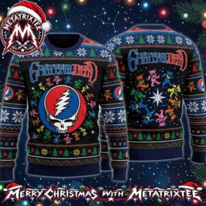 Grateful Dead Steal Your Face Skull And Dancing Bears Cosmic Starry Personalized Christmas 2026 Holiday Ugly Christmas Sweater