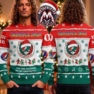 Grateful Dead Stealie Santa Hat Dancing Bears Tis The Season To Be Grateful 2026 Knitted Ugly Christmas Sweater
