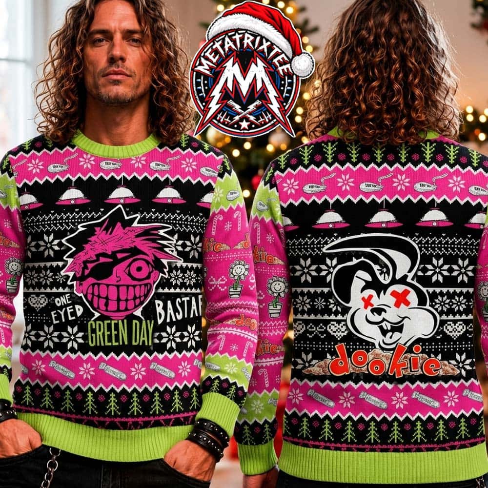 Green Day One Eyed Bastard Dookie Bunny Pink Black Knitted Ugly Christmas Sweater Gift For Holiday 2026 Green Day One Eyed Bastard Dookie Bunny Pink Black Knitted Ugly Christmas Sweater Gift For Holiday 2026