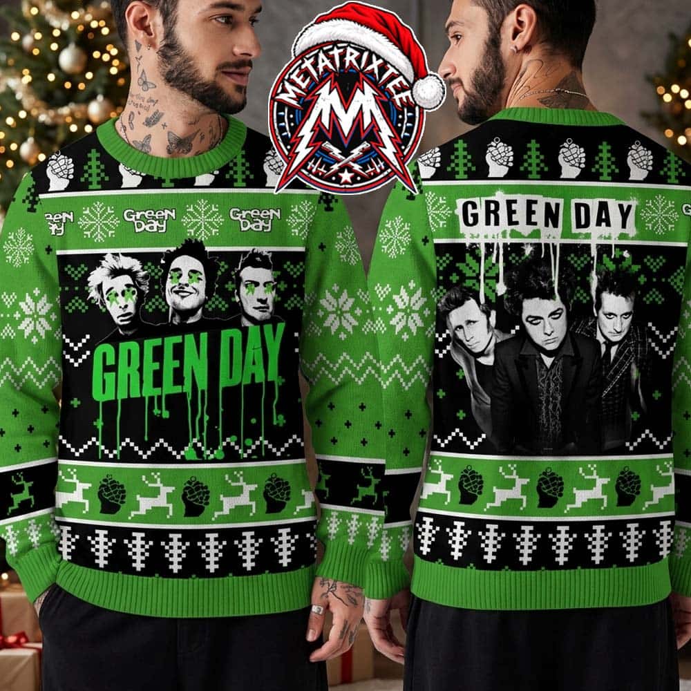 Green Day Rock Band Graphic Holiday Pine Tree And Reindeer Pattern Gift For Fan Knitted Ugly Christmas Sweater Green Day Rock Band Graphic Holiday Pine Tree And Reindeer Pattern Gift For Fan Knitted Ugly Christmas Sweater