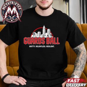 Guardos Ball City Skyline Gritty Relentless Resilient Cleveland Guardians MLB 2026 Short Black T-Shirt