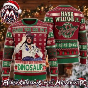 Hank Williams Jr Cause You See Im A Dinosaur Bocephus 2026 Knitted Ugly Christmas Sweater