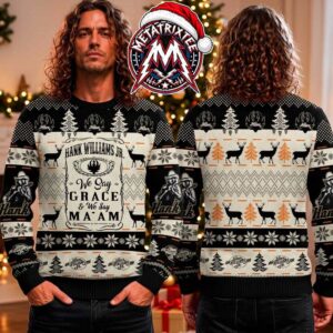 Hank Williams Jr We Say Grace And We Say Ma’am Deer Pine Tree Knitted Gift For Fan Knitted Ugly Christmas Sweater
