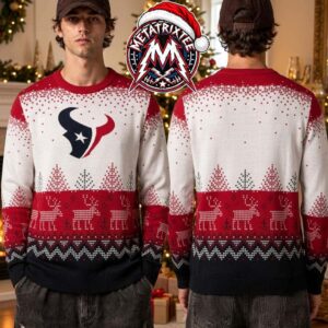 Houston Texans NFL Logo Reindeer Pine Tree Pattern 2026 Knitted Ugly Christmas Sweater