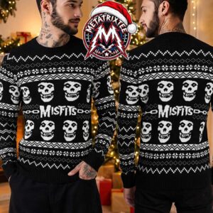 Iron Fist Merry Misfits Punk Rock Skull Pattern Black And White Holiday Christmas Xmas Ugly Christmas Sweater