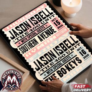 Jason Isbell and The 400 Unit Gig Poster With Southern Avenue And The Bo-Keys  On October 15th And 16th 2026 At Ryman Auditorium In Nashville TN Poster Canvas