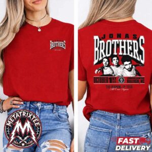 Jonas Brothers Raleigh NC 2026 Tee For Burning Up All Over Again Tour At Lenovo Center On October 1st 2026 Two Sided Red T-Shirt