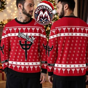 Judas Priest Heavy Metal Cross Trident Symbol Firepower Knitted Red Ugly Christmas Sweater Gift For Holiday 2026