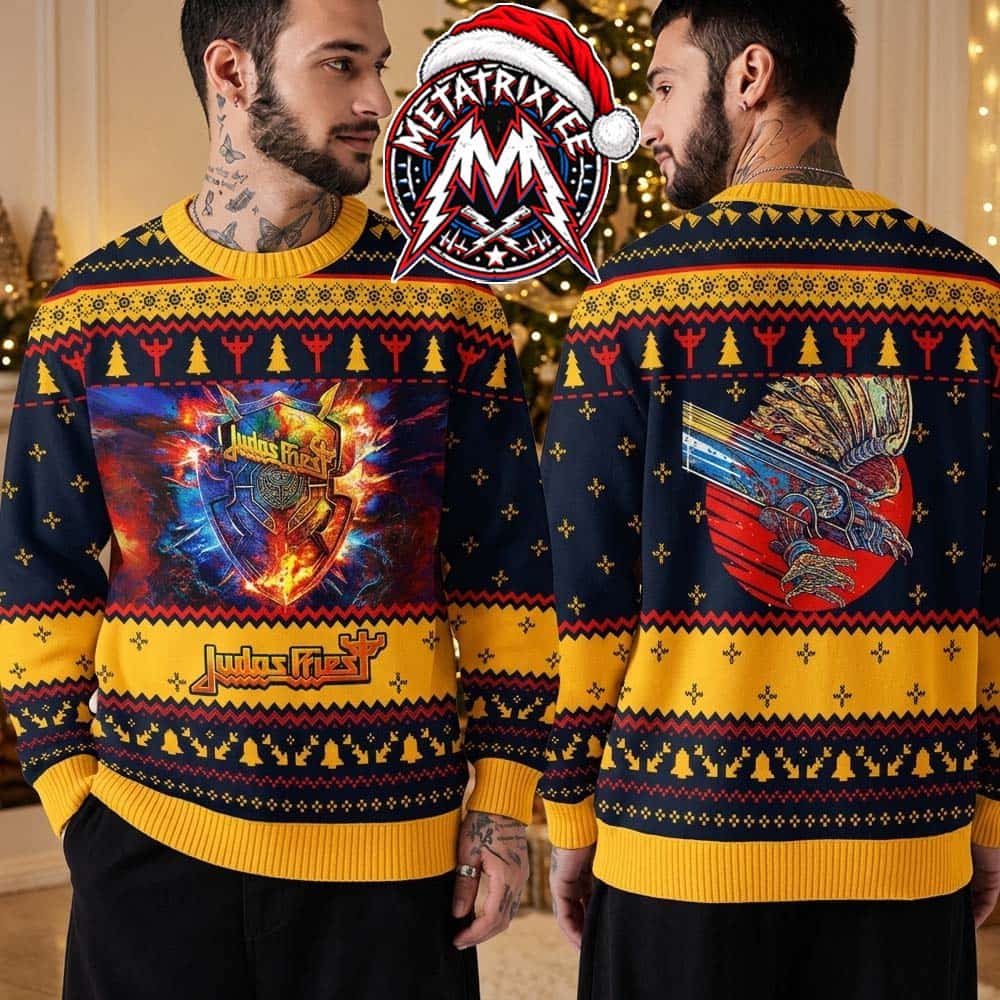 Judas Priest Heavy Metal Fire Shield Screaming For Vengeance Eagle Ugly Christmas Sweater Gift For Holiday 2026 Judas Priest Heavy Metal Fire Shield Screaming For Vengeance Eagle Ugly Christmas Sweater Gift For Holiday 2026