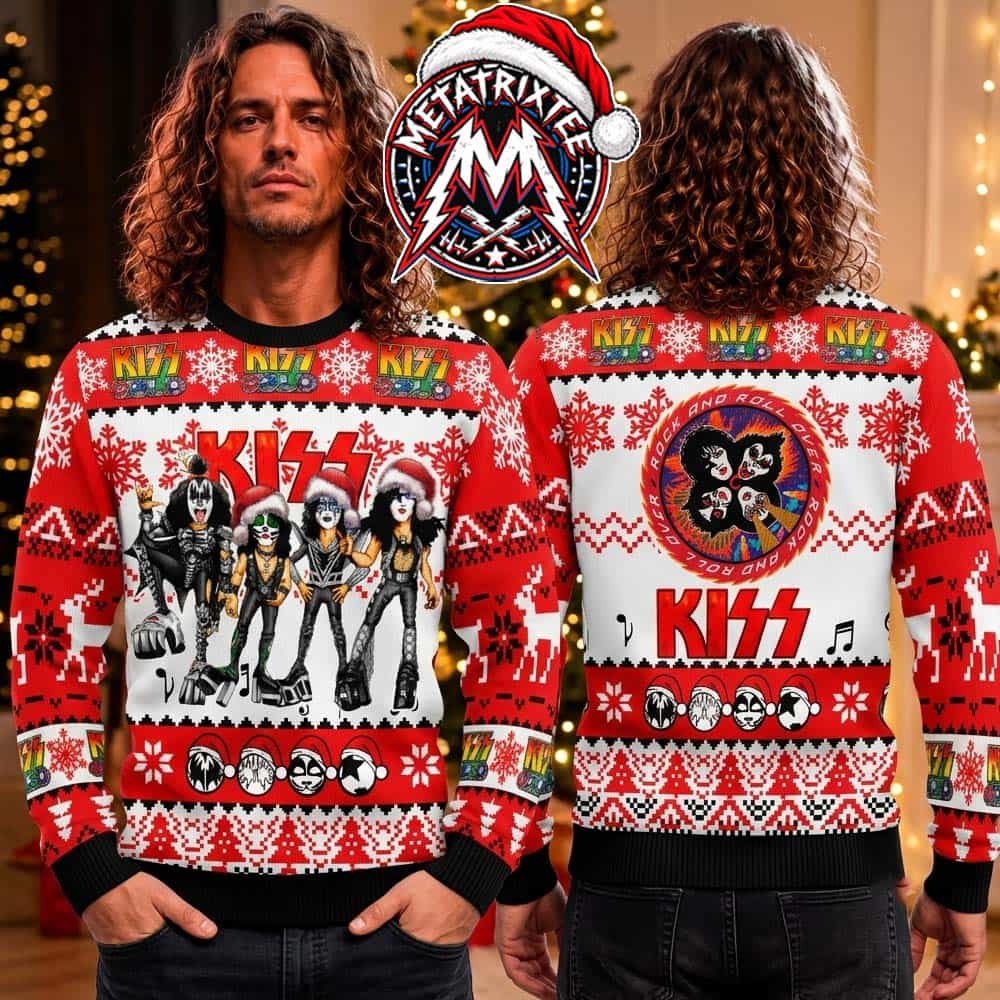 KISS Band Cute Santa Hats Rock And Roll Over Graphic Holiday Christmas Xmas Ugly Christmas Sweater KISS Band Cute Santa Hats Rock And Roll Over Graphic Holiday Christmas Xmas Ugly Christmas Sweater