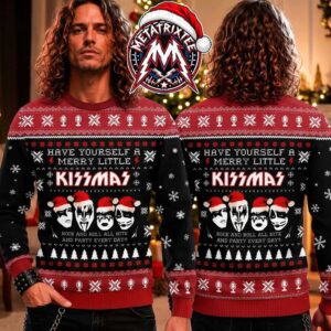 KISS Band Have Yourself A Merry Little KISSMAS Members In Santa Hats 2026 Knitted Ugly Christmas Sweate
