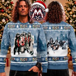 KISS Band Holiday Photoshoot In Snow With Christmas Trees Gift For Fan Knitted Ugly Christmas Sweater