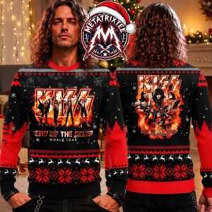 KISS Rock Band End Of The Road World Tour Members In Flame Xmas Collectors Edition Ugly Christmas Sweater