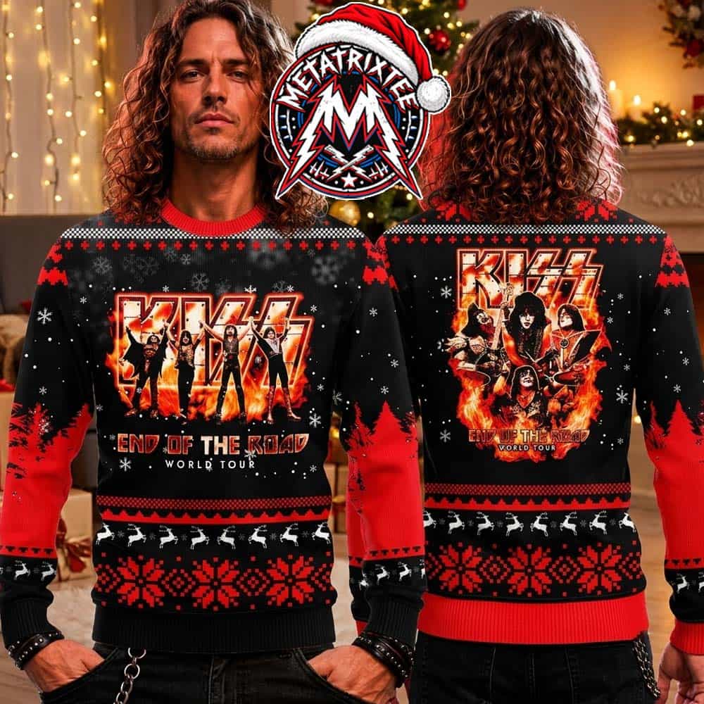 KISS Rock Band End Of The Road World Tour Members In Flame Xmas Collectors Edition Ugly Christmas Sweater KISS Rock Band End Of The Road World Tour Members In Flame Xmas Collectors Edition Ugly Christmas Sweater