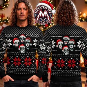 KISS Rock Band Face Paint With Santa Hat Snowflake Pattern 2026 Knitted Ugly Christmas Sweater