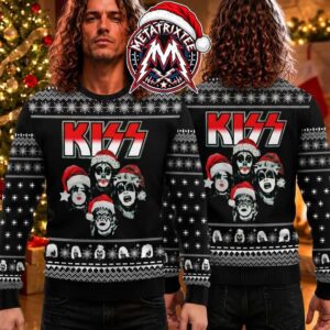 KISS Rock Band Faces Santa Hat Christmas Holiday 2026 Personalized Christmas Ugly Sweater Gift For Men And Women