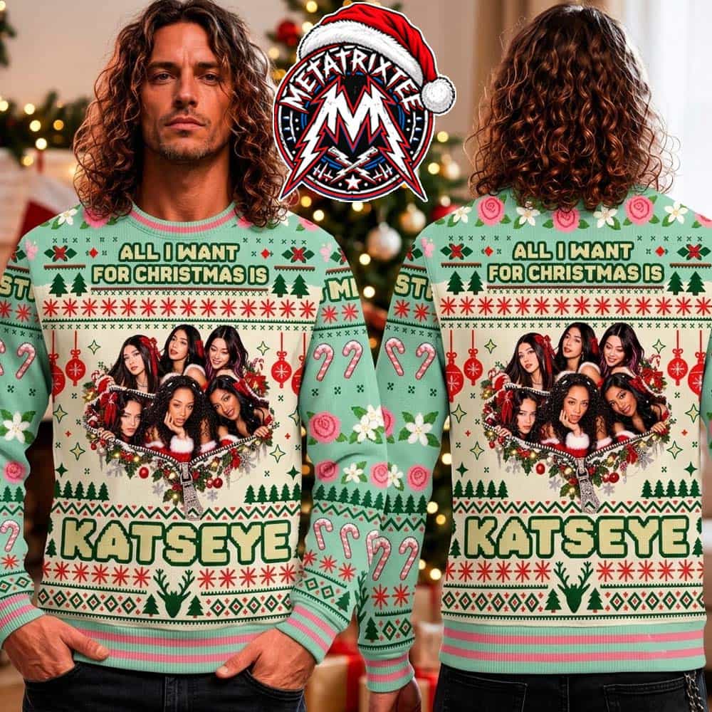 Katseye All I Want For Christmas Is Katseye Members Photo Heart Wreath Zipper Mint Green 2026 Knitted Ugly Christmas Sweater Katseye All I Want For Christmas Is Katseye Members Photo Heart Wreath Zipper Mint Green 2026 Knitted Ugly Christmas Sweater