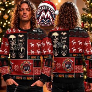 Kiss Army Rock Band Skulls Band Members Portrait Merry Kissmas Pattern 2026 Knitted Ugly Christmas Sweater