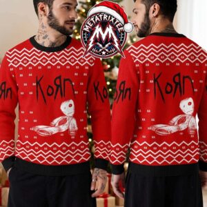 Korn Red Xmas Ragdoll Doll With Logo And Chevron Patterns Ugly Christmas Sweater Gift For Holiday 2026