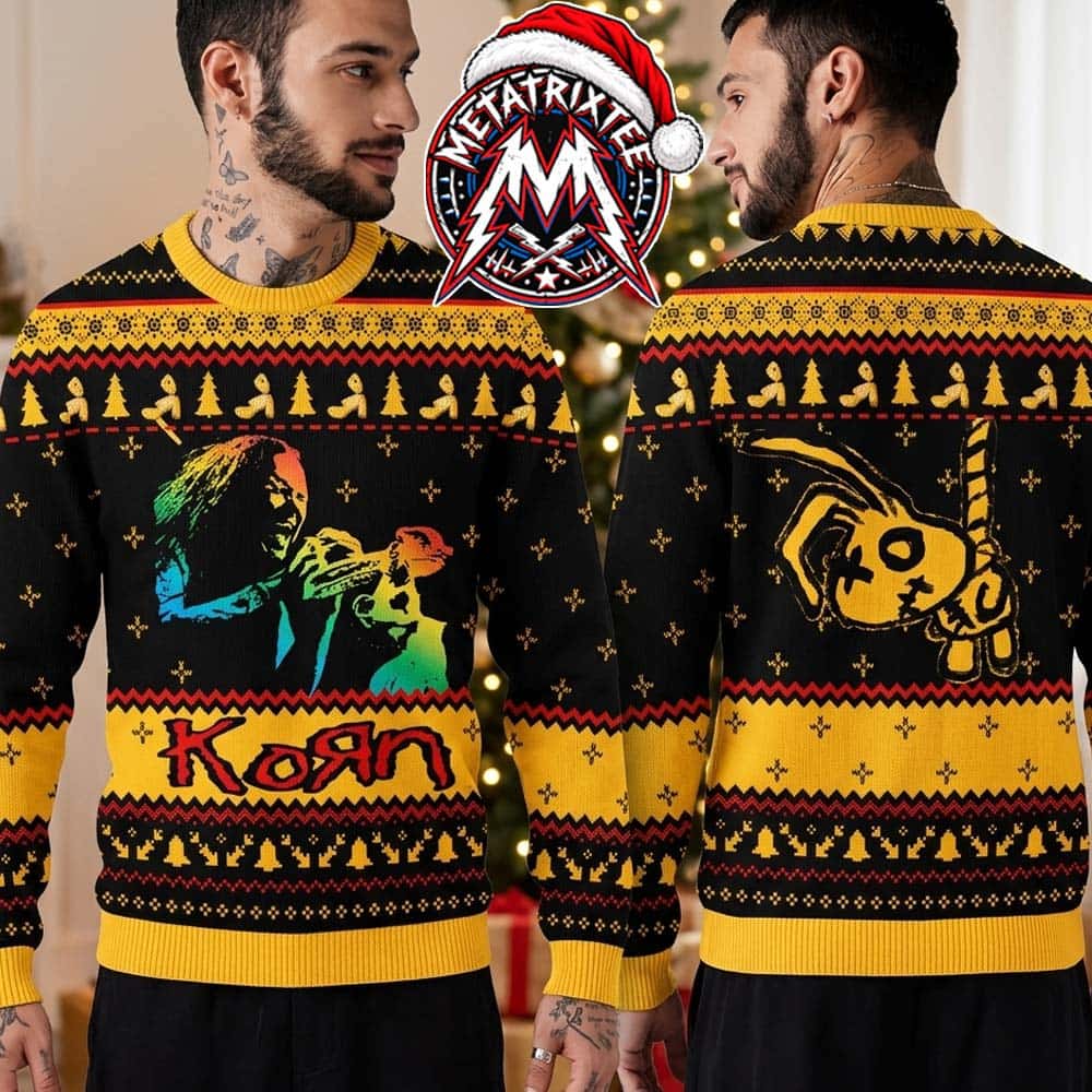 Korn Rock Band Front Logo And Back Cartoon Character Ugly Christmas Sweater Ugly Christmas Sweater Gift For Holiday 2026 Korn Rock Band Front Logo And Back Cartoon Character Ugly Christmas Sweater Ugly Christmas Sweater Gift For Holiday 2026