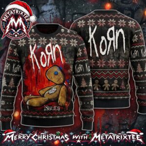 Korn Rock Band Issues Album Cover Ragdoll With Christmas Trees And Snowflakes 2026 Knitted Ugly Christmas Sweater
