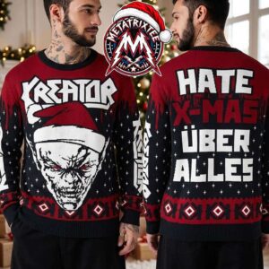 Kreator Band Violent Mind Wearing Santa Hat Hate X-Mas Uber Alles Blood Drip Gift For Fan Knitted Ugly Christmas Sweater