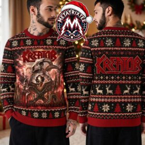 Kreator Gods Of Violence Horned Demon Skull Festive Pattern 2026 Knitted Ugly Christmas Sweater